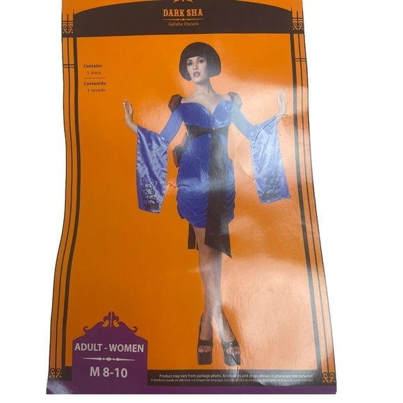 Geisha Black and Blue Velvet Dress Halloween Costume - Size M 8-10 - Picture 3 of 7